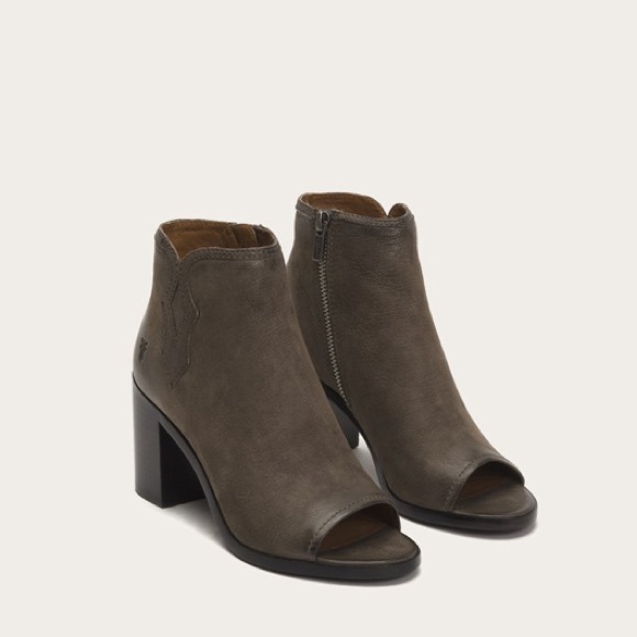 Frye Danica Peep Toe Grey Suede Cute Fall Booties - Picture 2 of 16